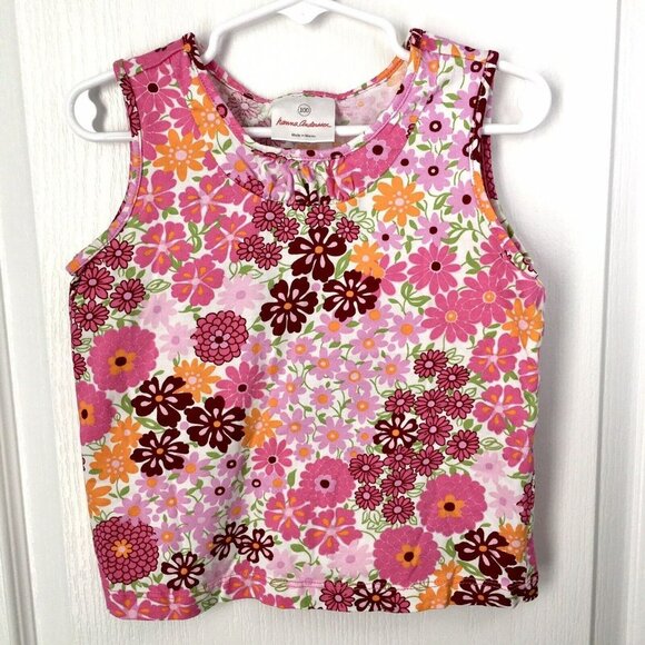 Hanna Andersson Size 100 4T Tank Top Pink Orange Green Floral - Picture 1 of 7